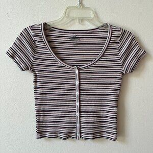 Hollister Striped Baby Tee Button Down Short Sleeve Top Small